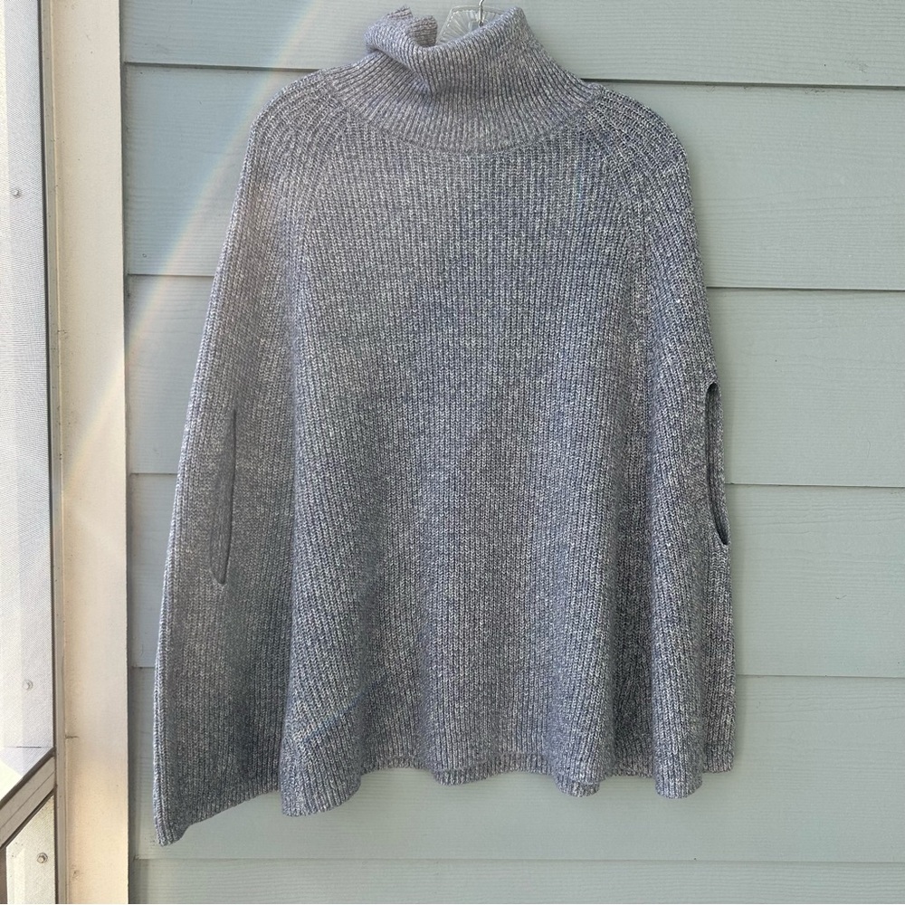 Light Blue Heather Turtleneck Women's Poncho Sweater Size M